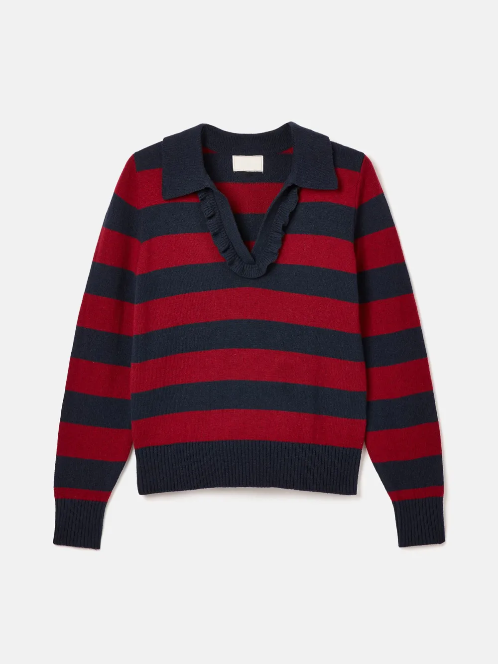 Maddie Red/Navy V Neck Stripe Jumper with Collar