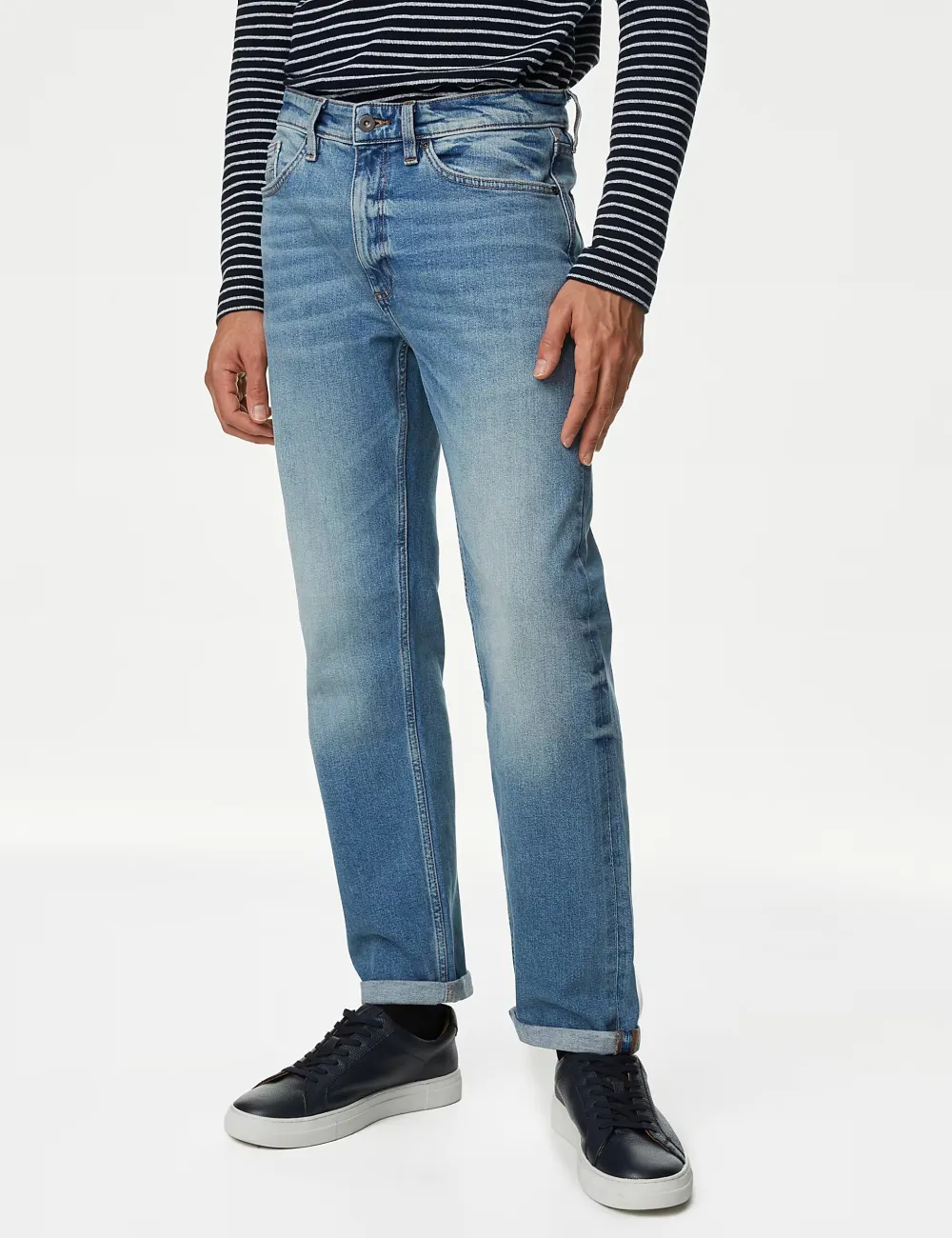 Straight Fit Vintage Wash Stretch Jeans