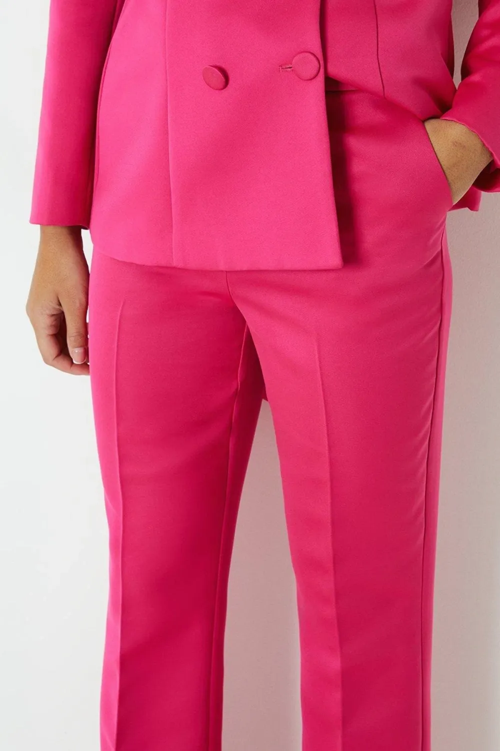 Slim Flare Structured Satin Trouser-Hot Pink