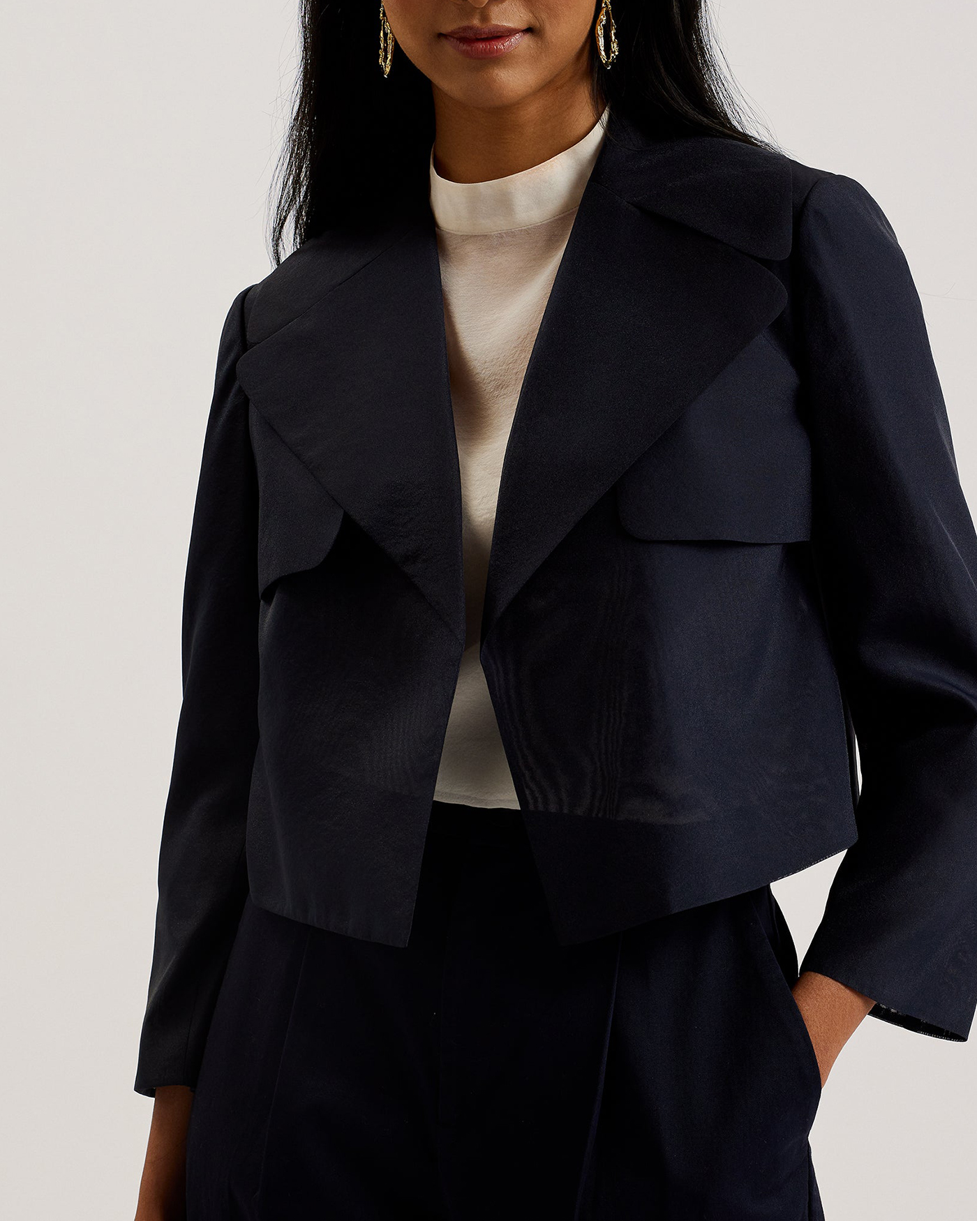 Miki Tailored Organza Cropped Jacket Dk-Blue