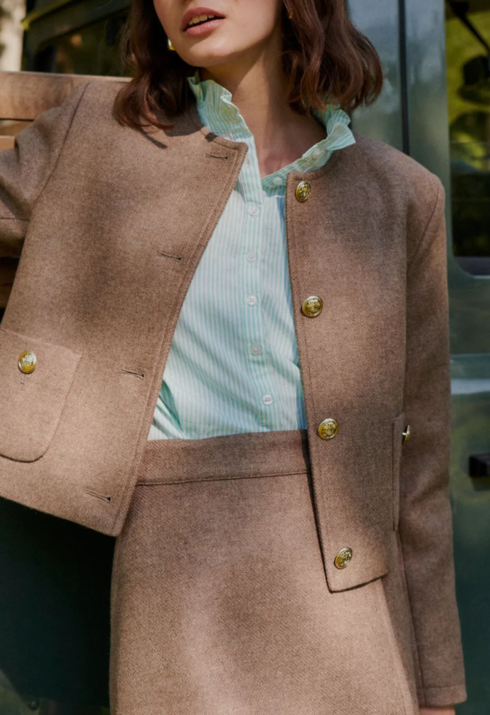 Beige Textured Short Jacket