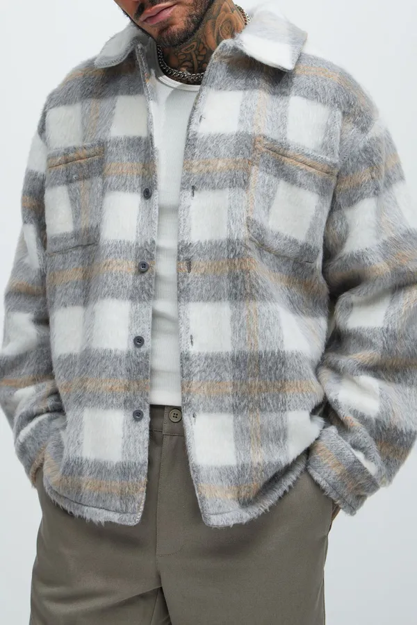 Move Up Plaid Shacket - Greycombo