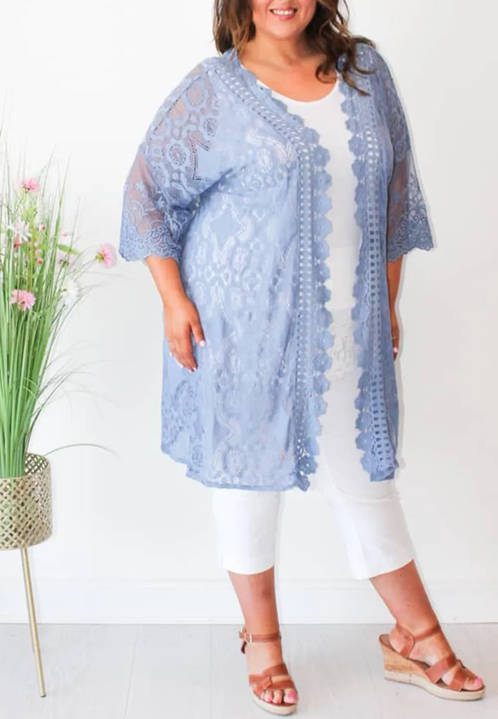 Denim Blue Lace Kimono