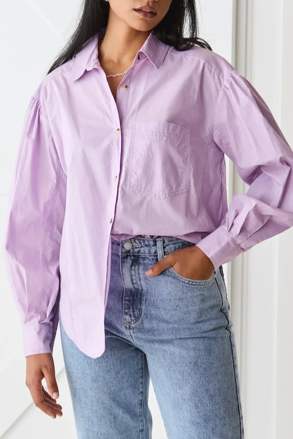 Breezy Lilac Poplin Drop Shoulder LS Shirt