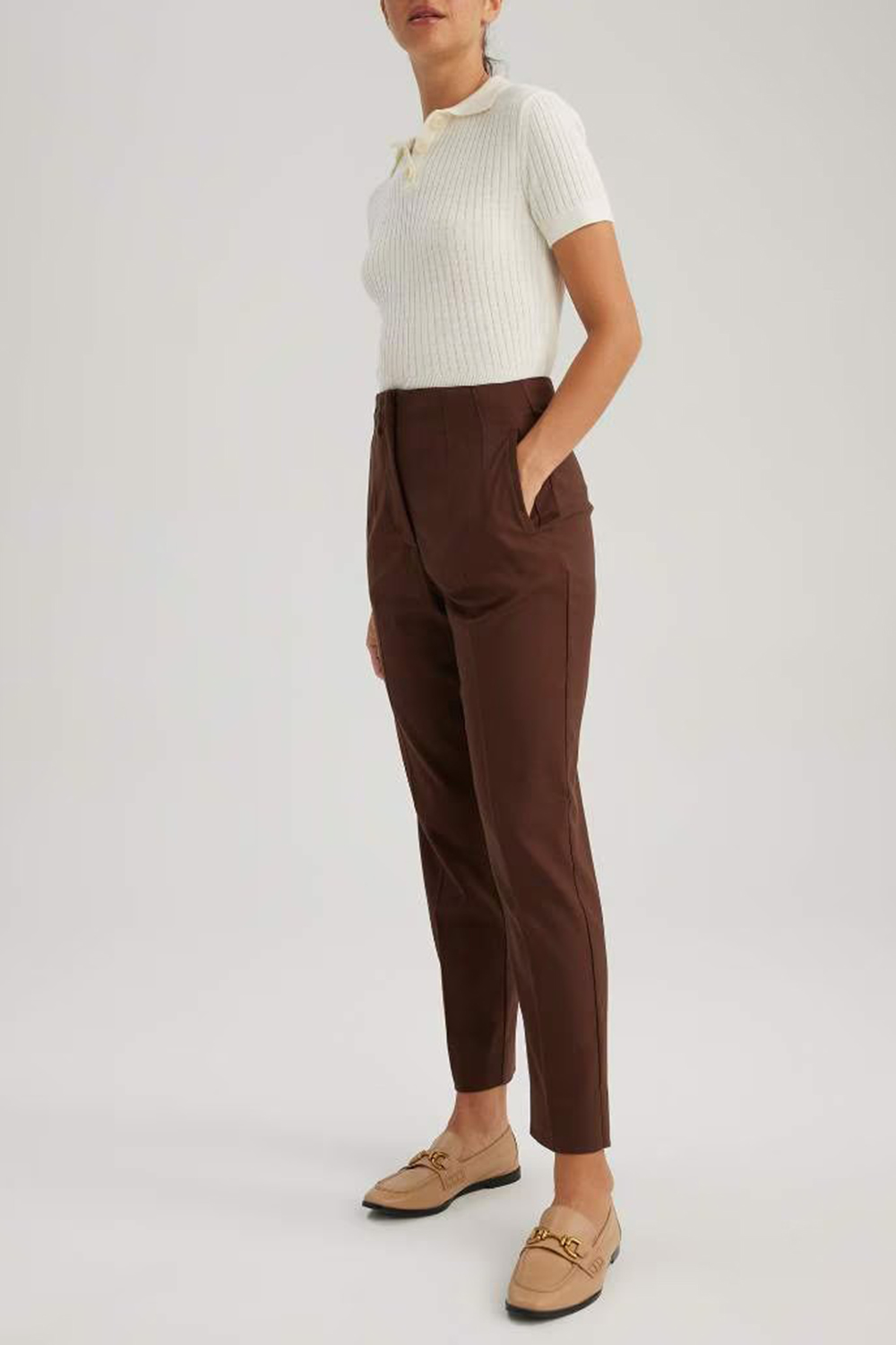 Slim Fit Pocket High Waist Short Leg Trousers