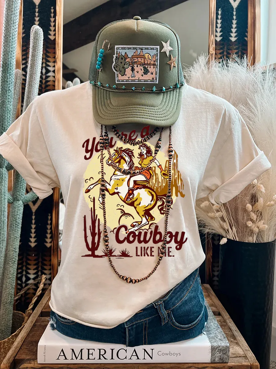 Retro Western Cowboy Girl Pattern T-shirt