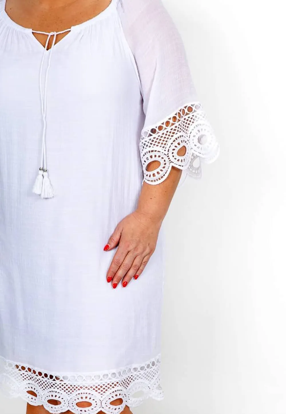 White Crochet Hem Dress