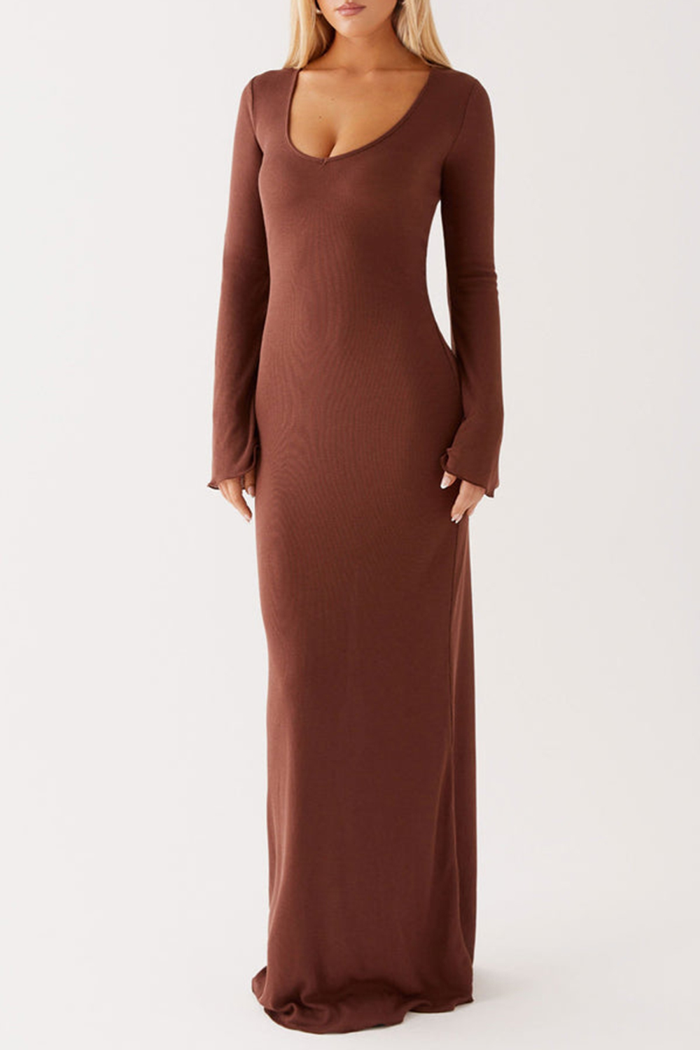 Cosy Days Long Sleeve Maxi Dress - Brown