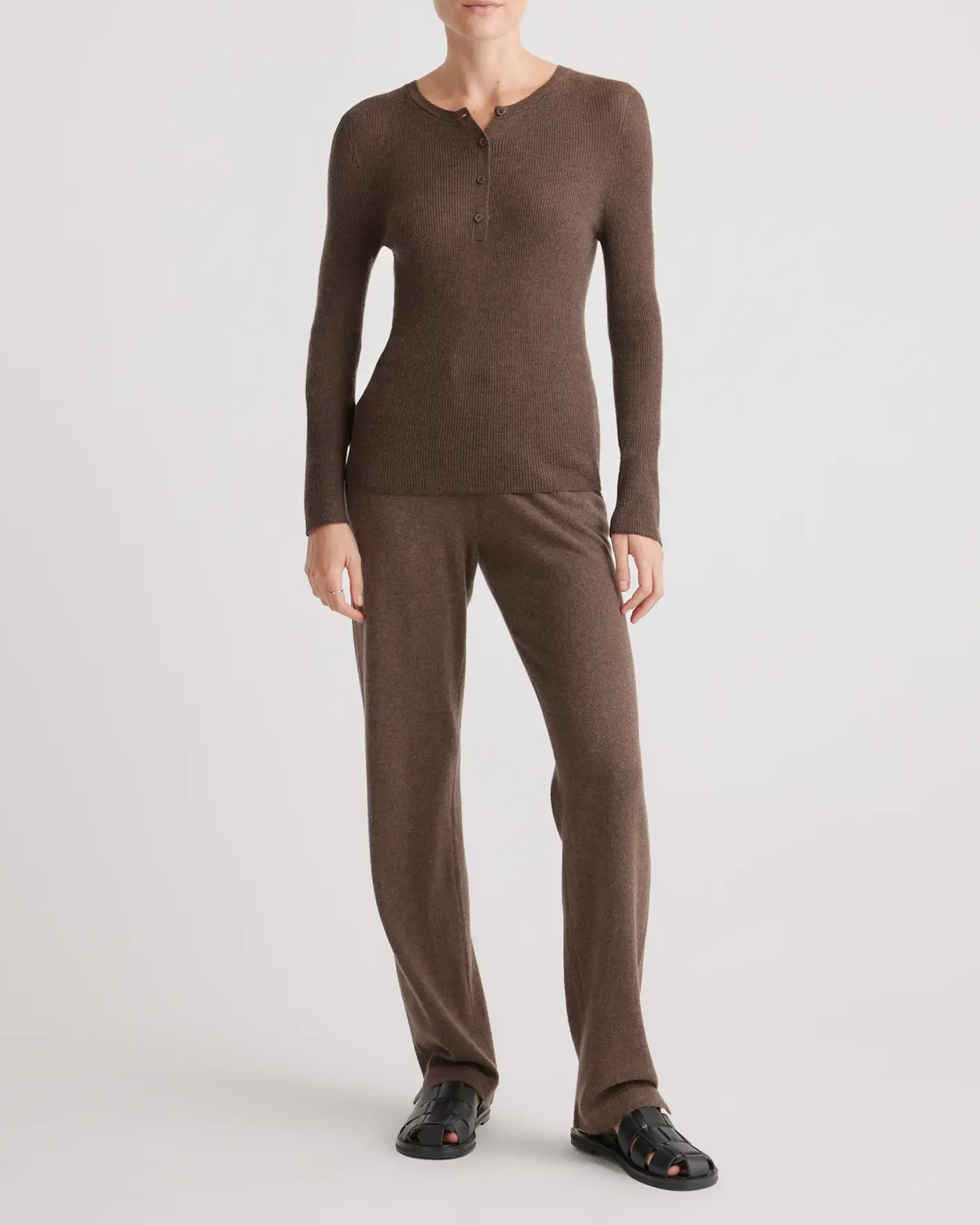 Featherweight Cashmere Ribbed Henley Sweater