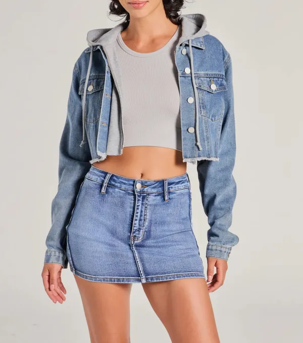 The Next Level Cropped Fleece Denim Jacket