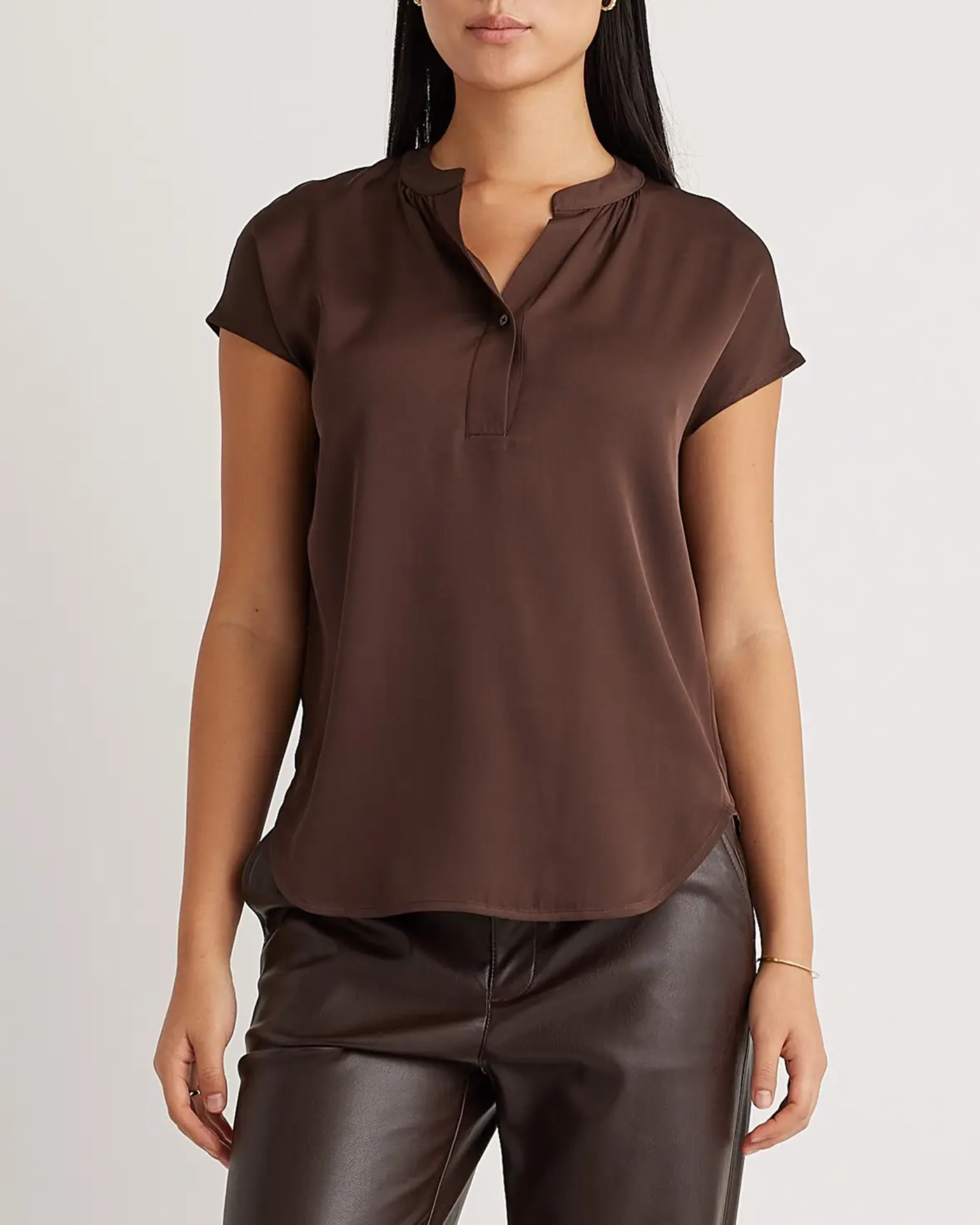 Short Sleeve Washable Stretch Silk Dolman Sleeve Blouse