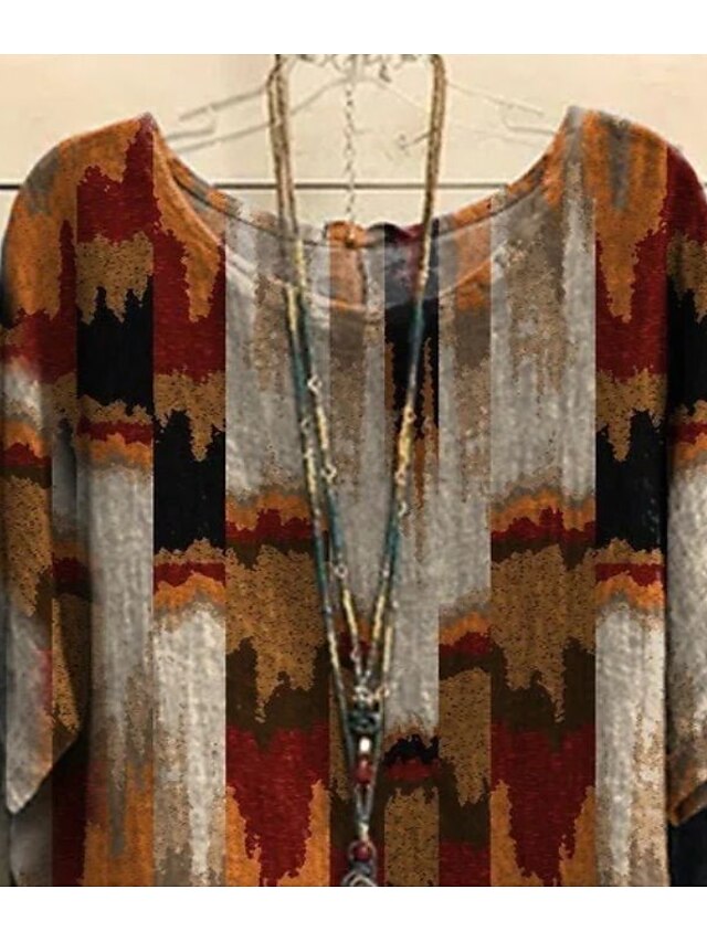 Women's Plus Size T shirt Tee Blouse Blue Purple Brown Graphic Print Short Sleeve Daily Vacation Weekend Vintage Basic Casual Crew Neck Regular Fit Dolman Sleeve Summer Spring
