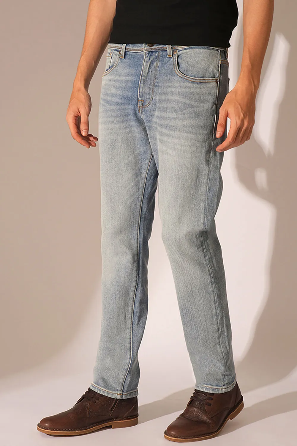 Light Blue Mid Rise Straight Fit Jeans