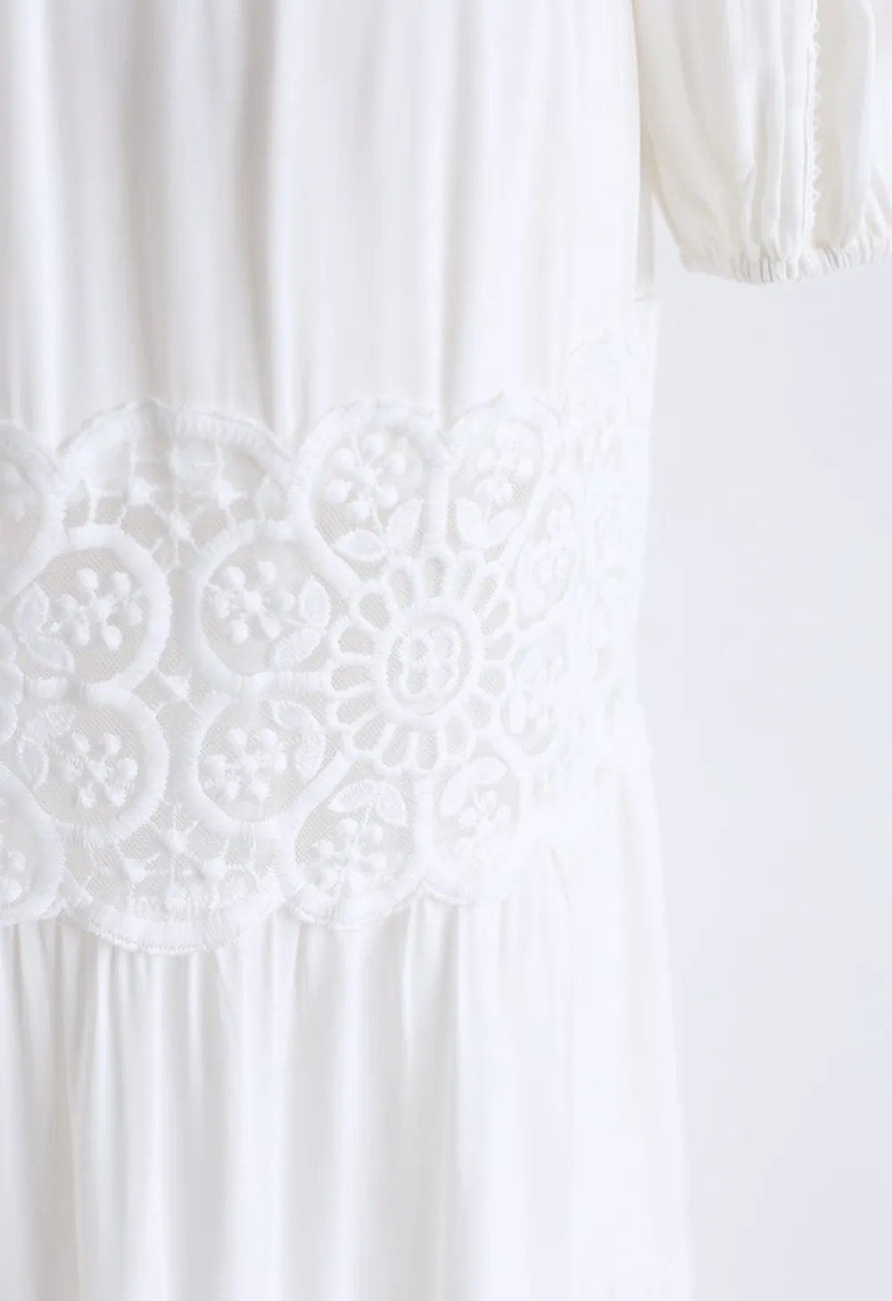 BUTTON DOWN CROCHET EMBROIDERED BOHO MAXI DRESS IN WHITE