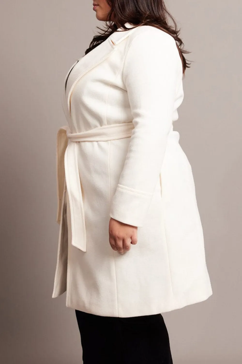 White Long Belted Wrap Coat