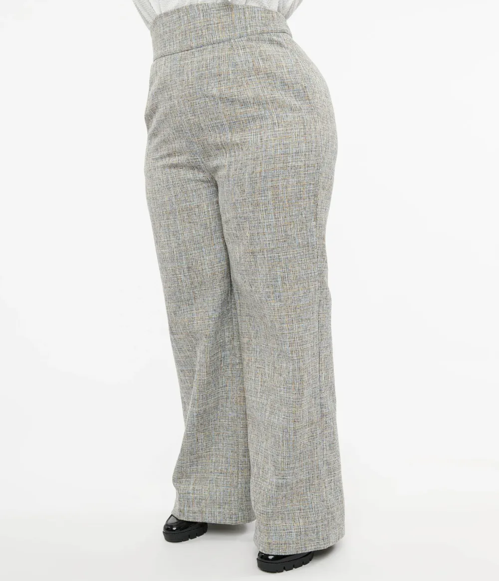 Unique Vintage Plus Size 1940s Beige & Baby Blue Tweed High Waist Pants