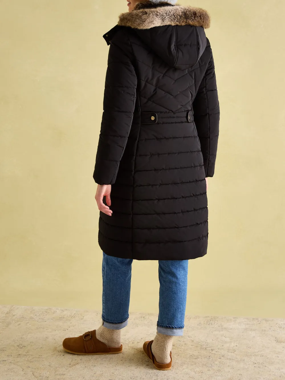 Cherington Black Showerproof Longline Padded Coat