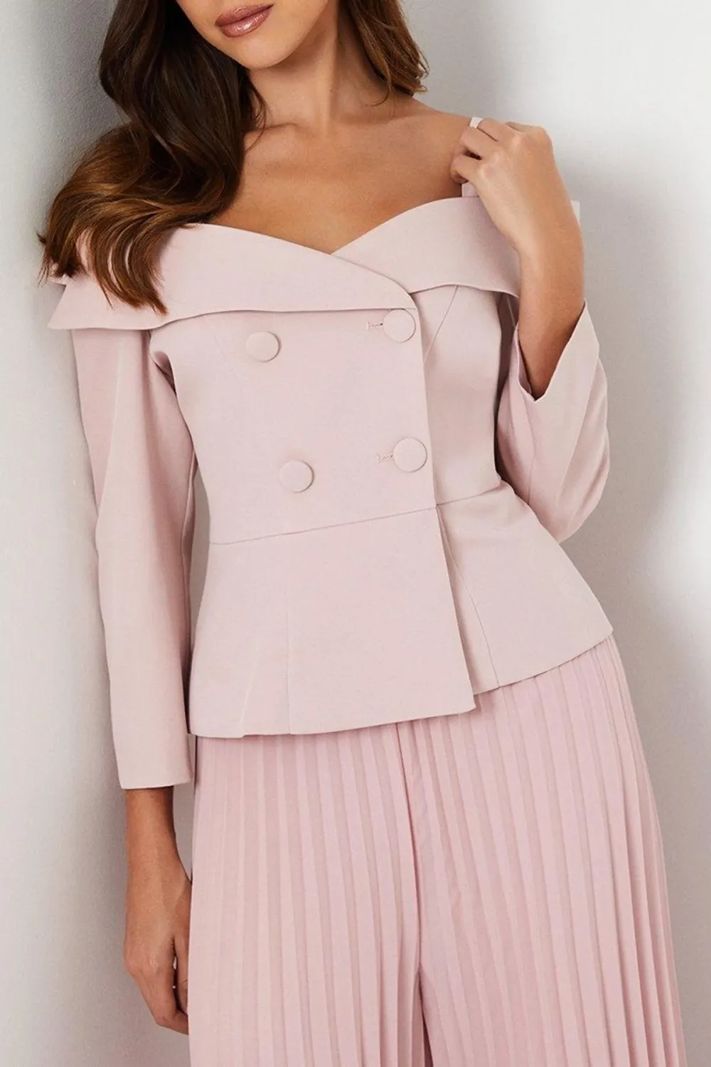 3/4 Sleeve Off Shoulder Peplum Jacket