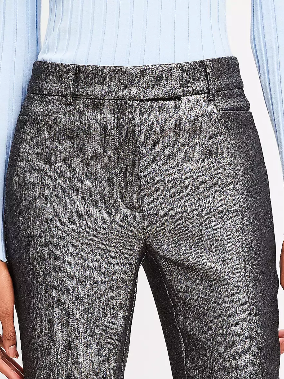 Straight Pants in Metallic Texture