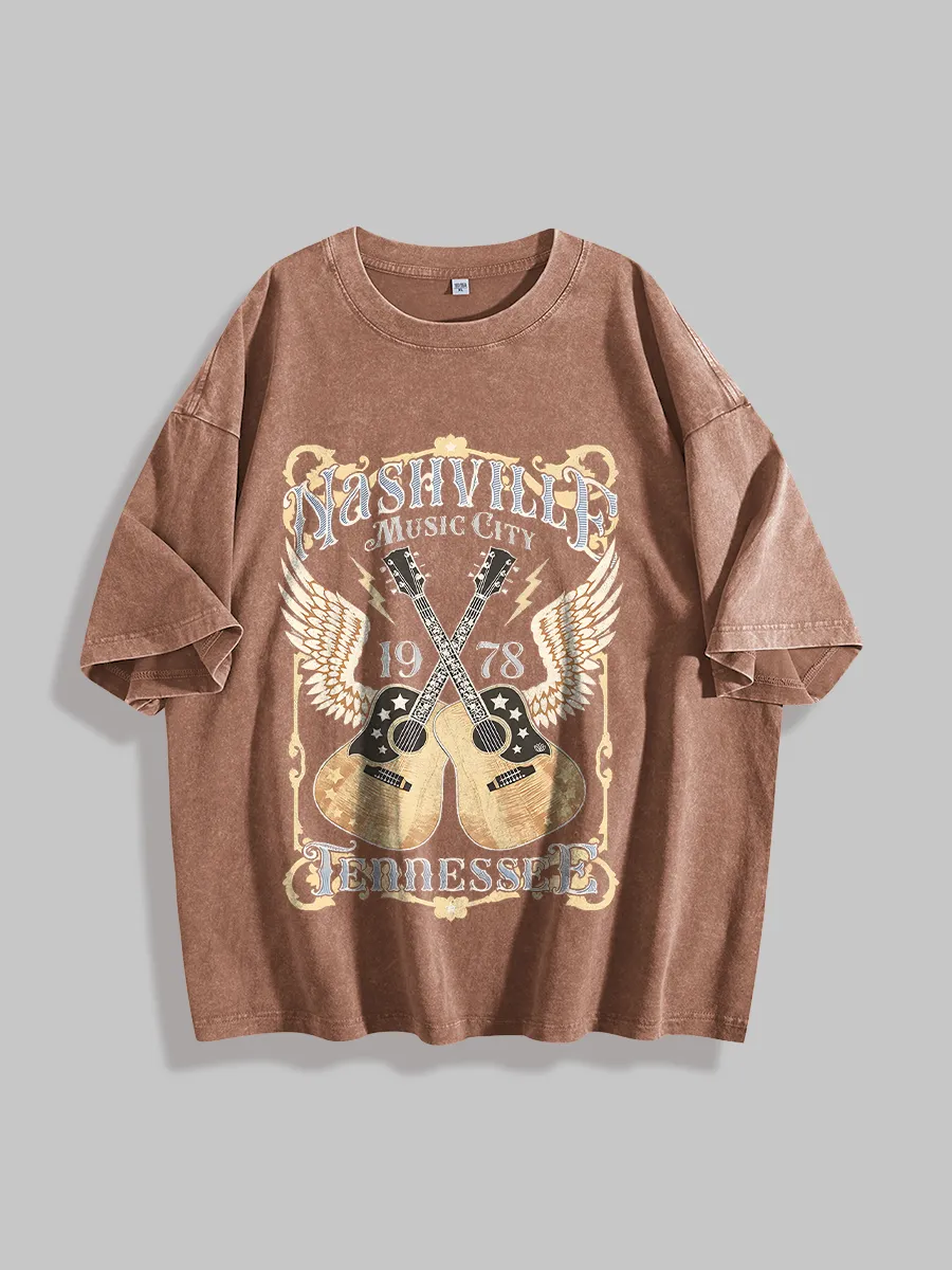 Curvy Nashville Music City Tennessee Guitar Graphic Tee