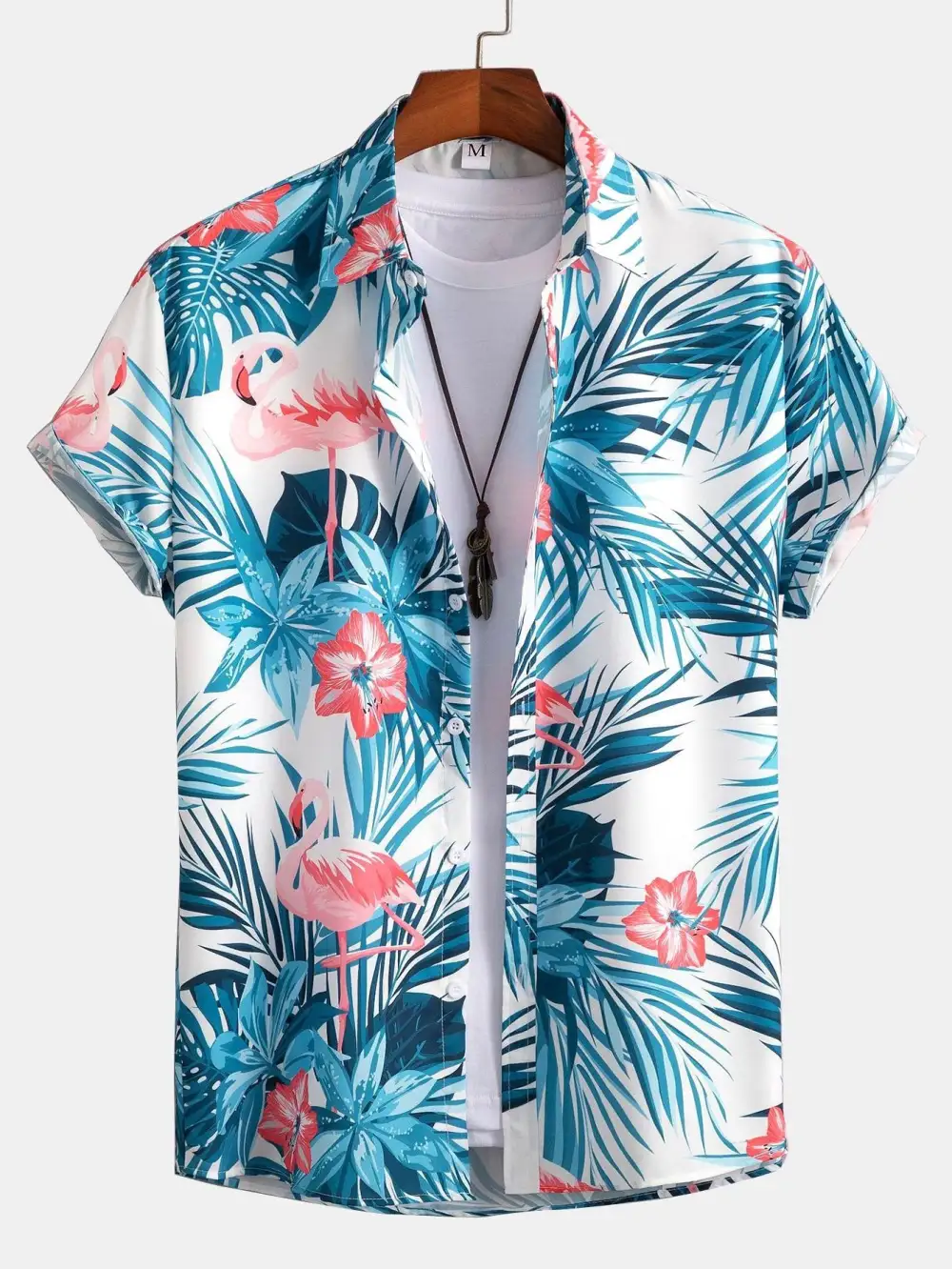 Flamingo Tropical Print Button Up Shirt & Short Length Swim Shorts