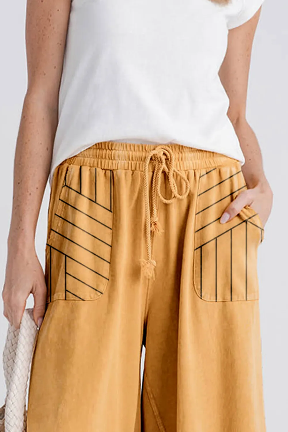 Easel Wide Leg Knit Pants - mustard