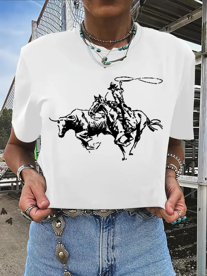 Wild West Cowboy Knight Pattern Round Neck T-shirt