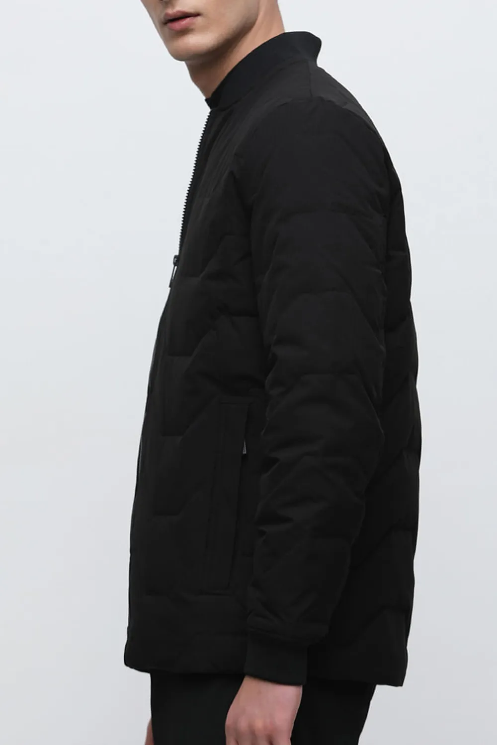 BLACK QUILTED REDOWN BOMBER JACKET