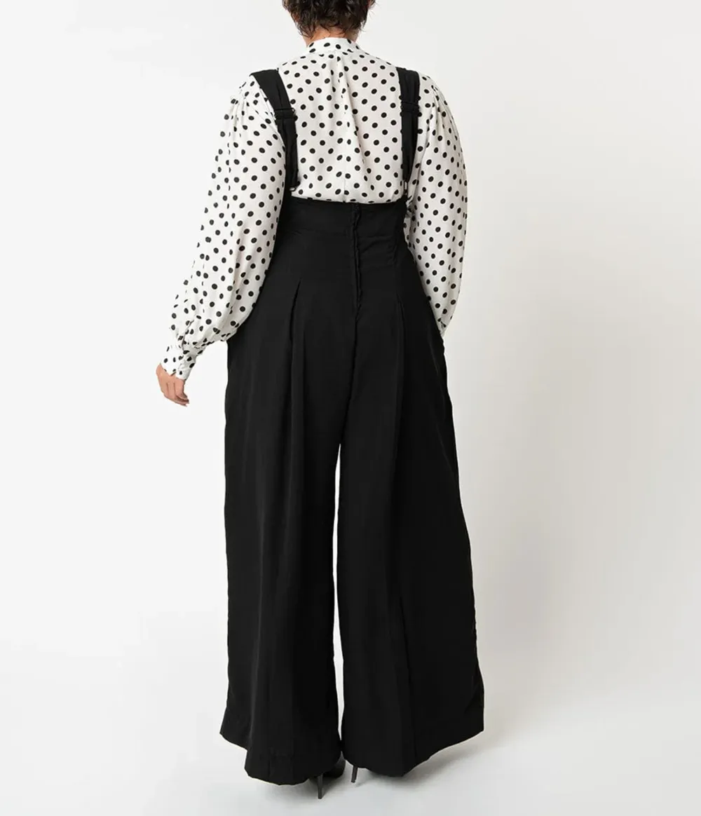 Unique Vintage Plus Size Black Wide Leg Rochelle Suspender Pants