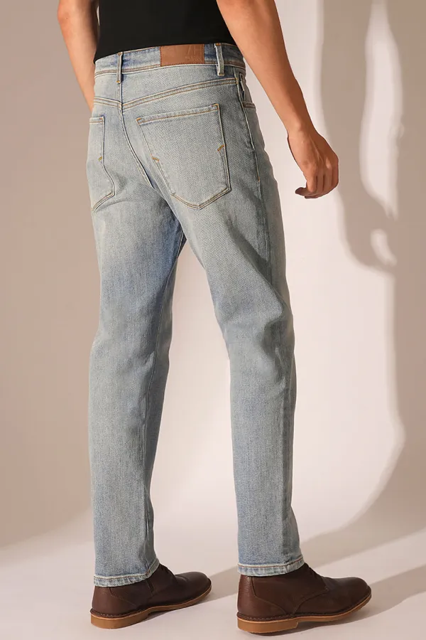 Light Blue Mid Rise Straight Fit Jeans