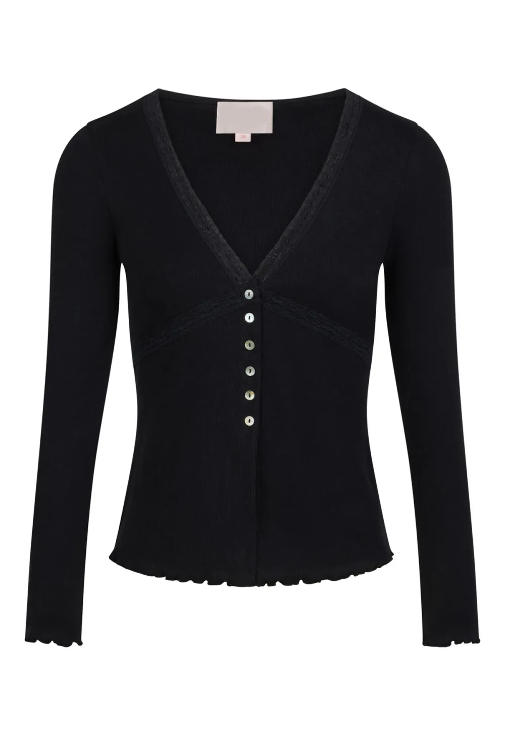 Long-Sleeved Panelled Lace Trim Top