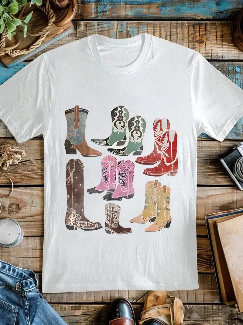 Women's denim boot patterned T-shirt