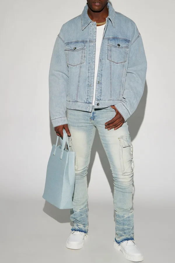 Proud Of Me Padded Denim Jacket - Light Blue