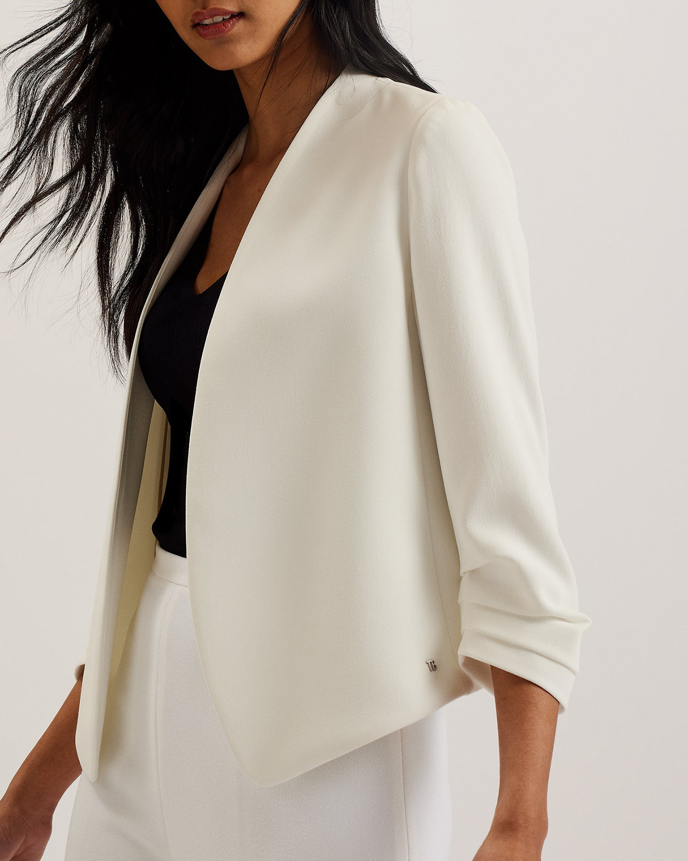 Lillias Collarless Jacket With 3/4 Sleeve Ivory