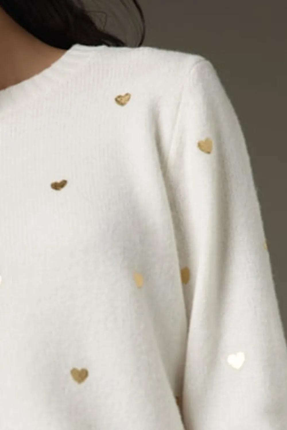 Jennifer Gold Heart Embellished Pullover Sweater