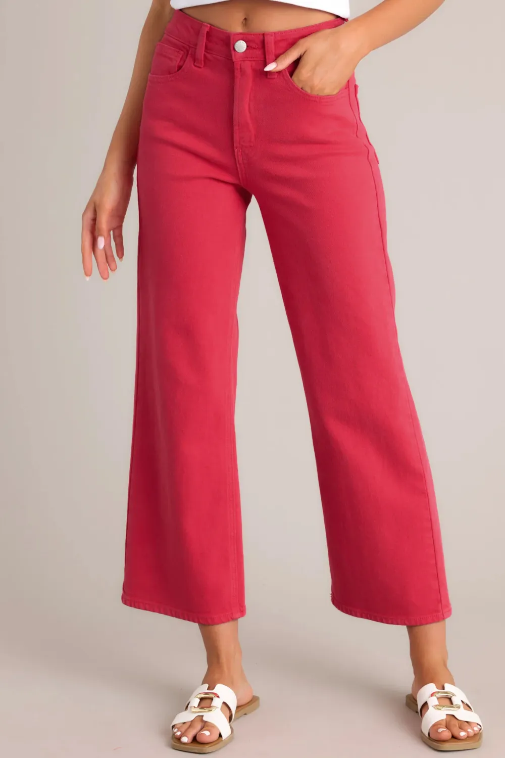 INTO THE CLOUDS RED CROPPED WIDE LEG JEANS