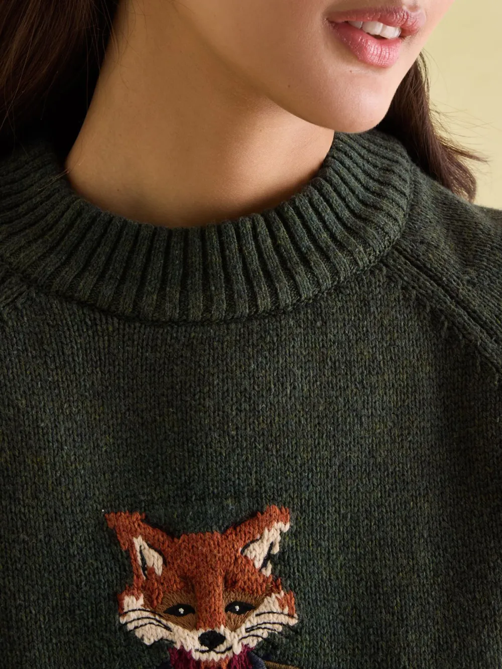 Jonty Dark Green Intarsia Fox Knit Jumper