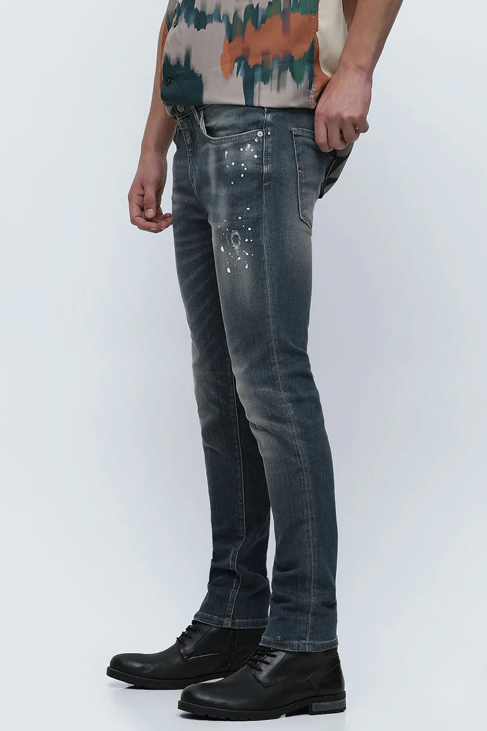 Blue Mid Rise Distressed Slim Fit Jeans