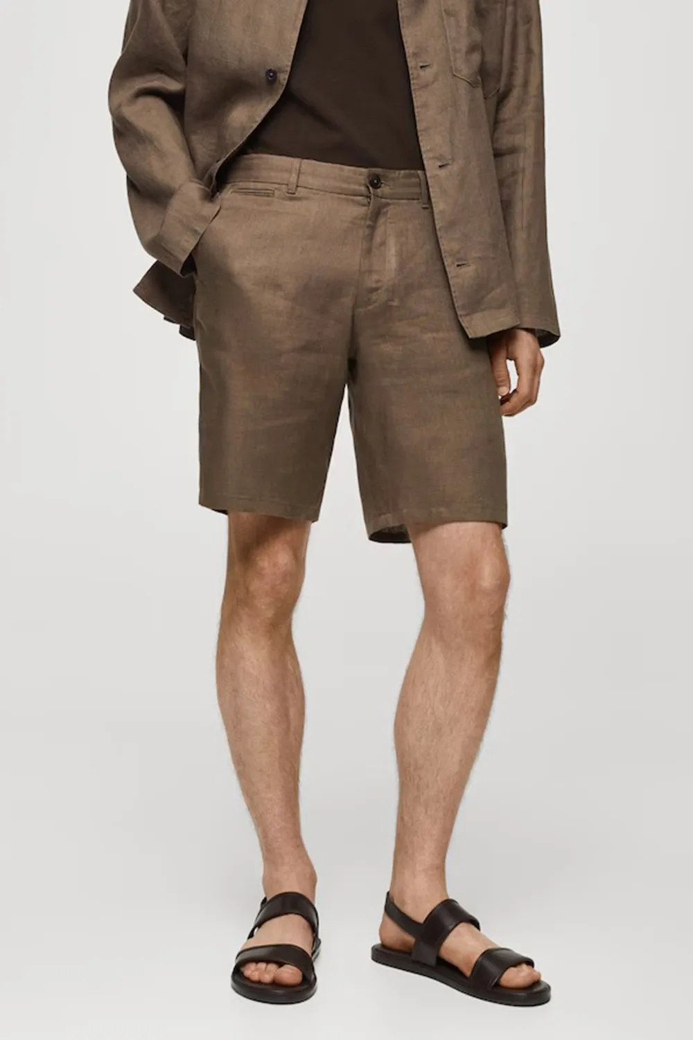 Slim-fit 100% linen bermuda shorts