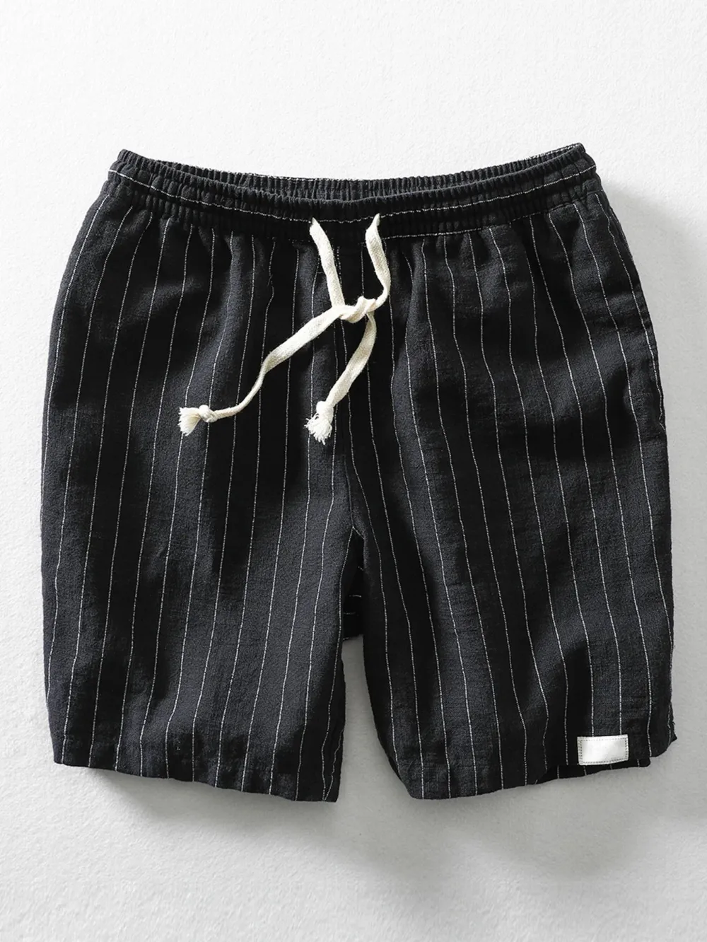 Linen Cotton Blend Drawstring Striped Shorts