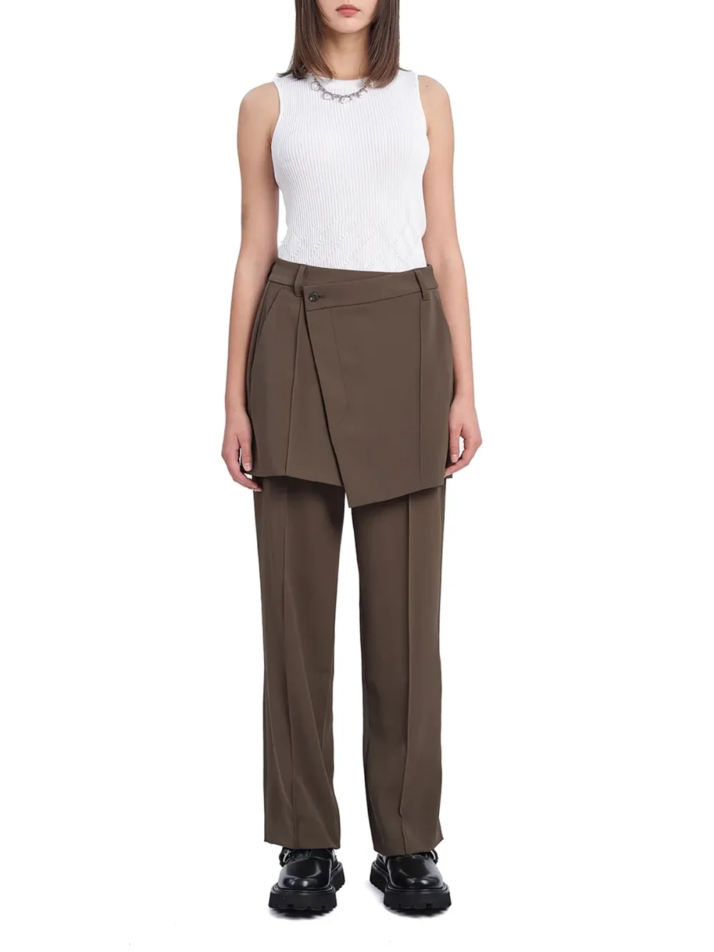 2 in 1 Brown Straight-Fit Pants