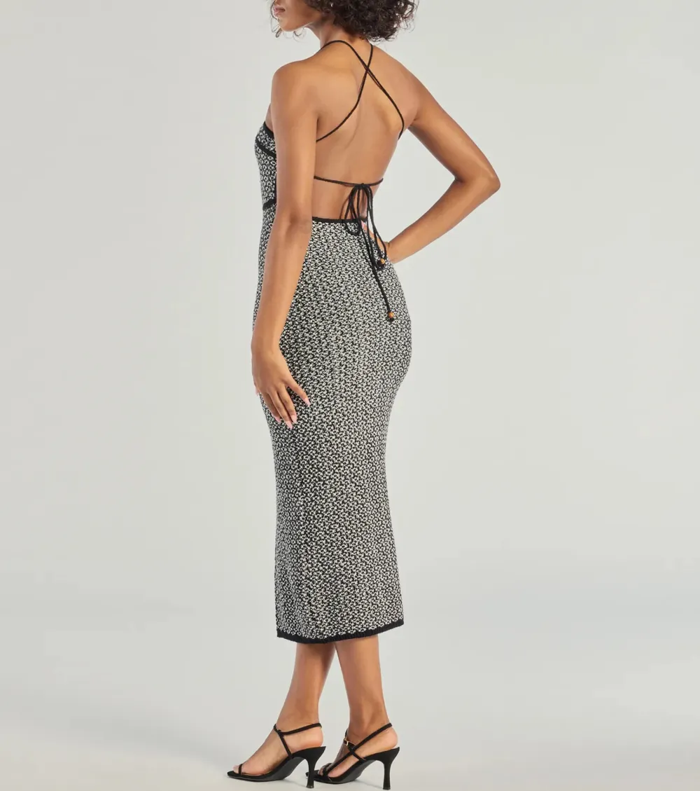 Chic Beauty Strappy Back Knit Midi Dress