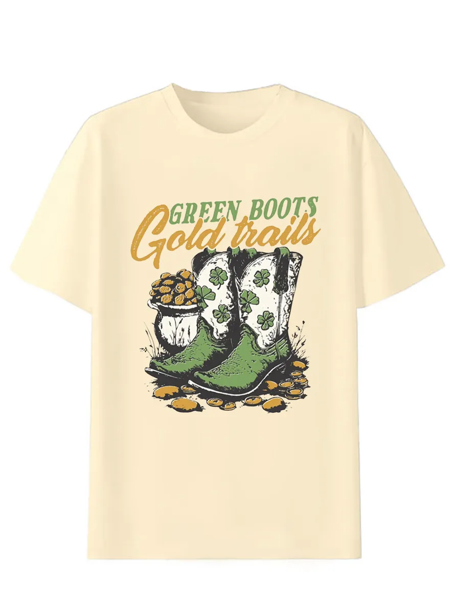 St. Patrick's Day Casual Cowboy Women's Shoe Pattern T-shirt