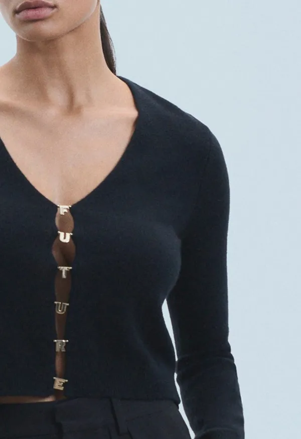 Black V-Neck Long-Sleeved Cardigan