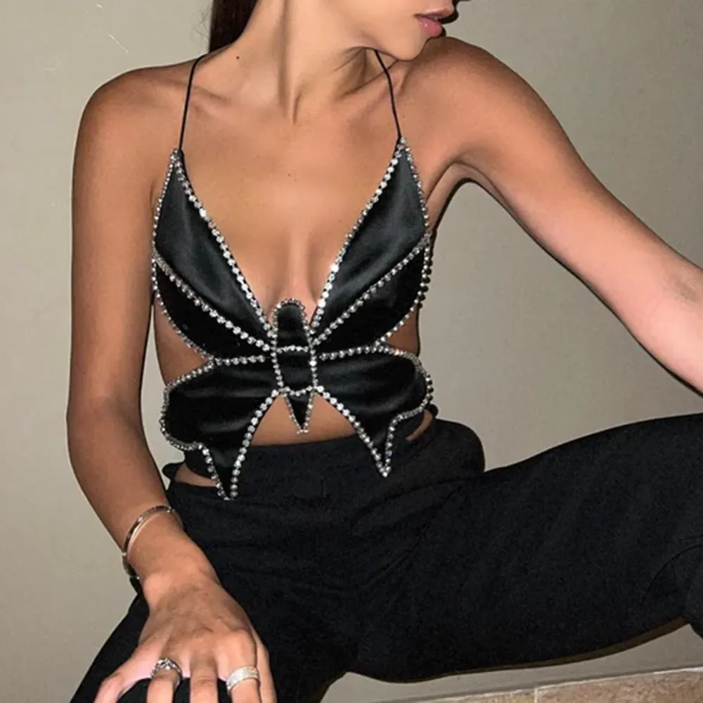 Butterfly Effect Satin Crystal Crop Top