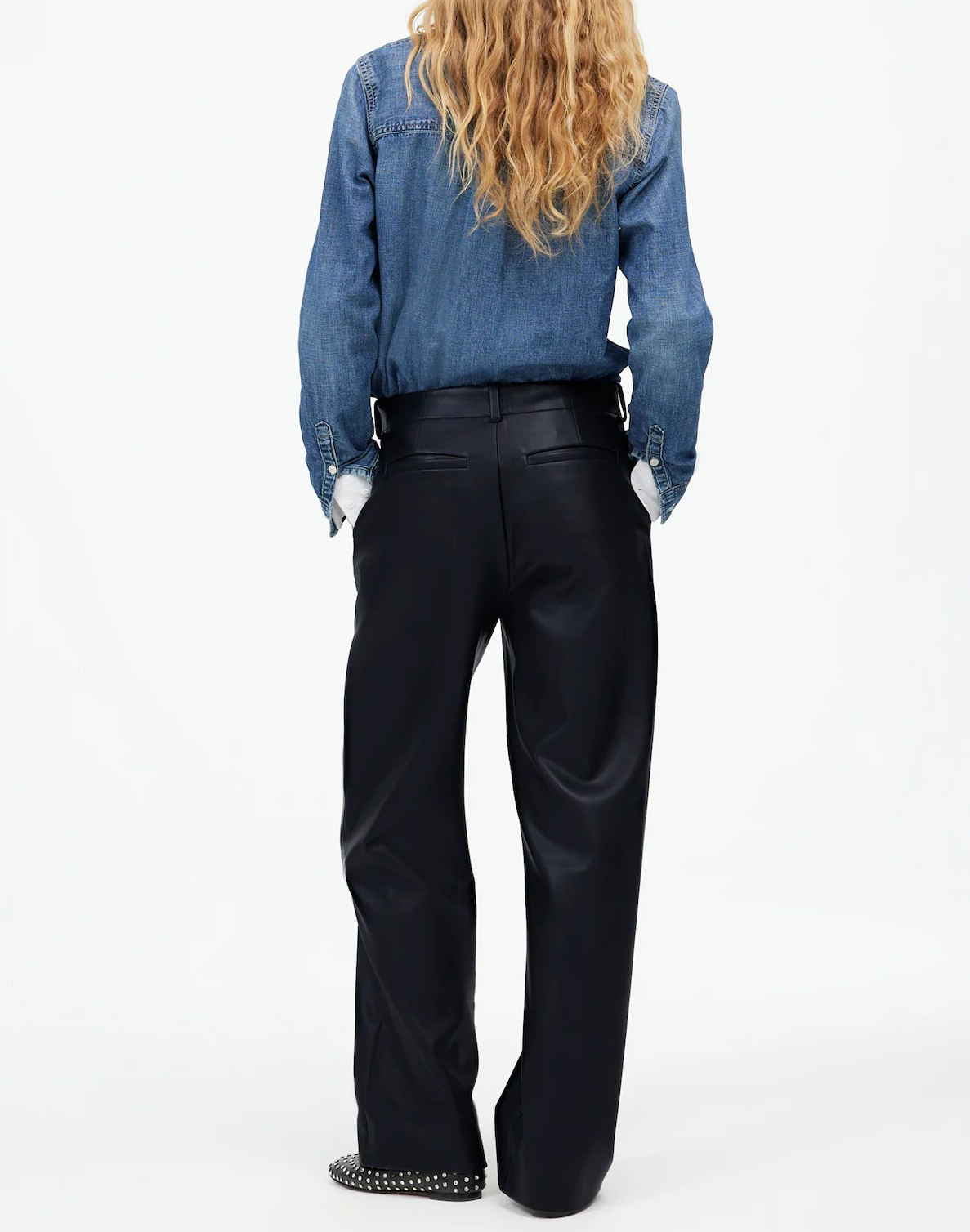 Low-Slung Baggy Pants in Faux Leather