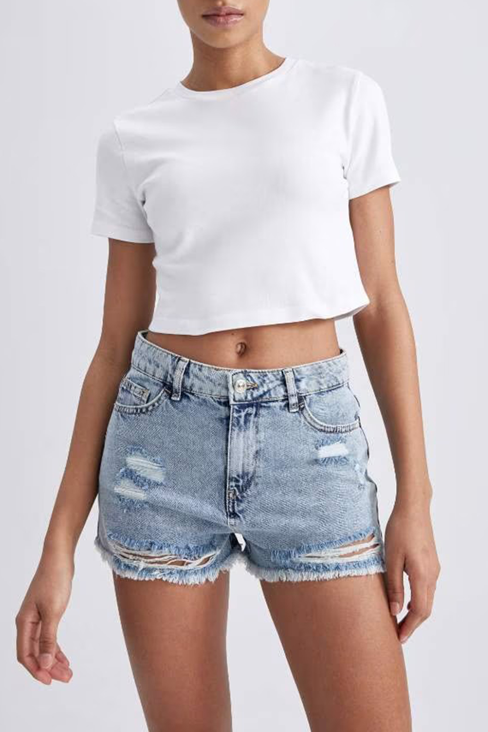 High Waist Crop-Tip Jean Shorts