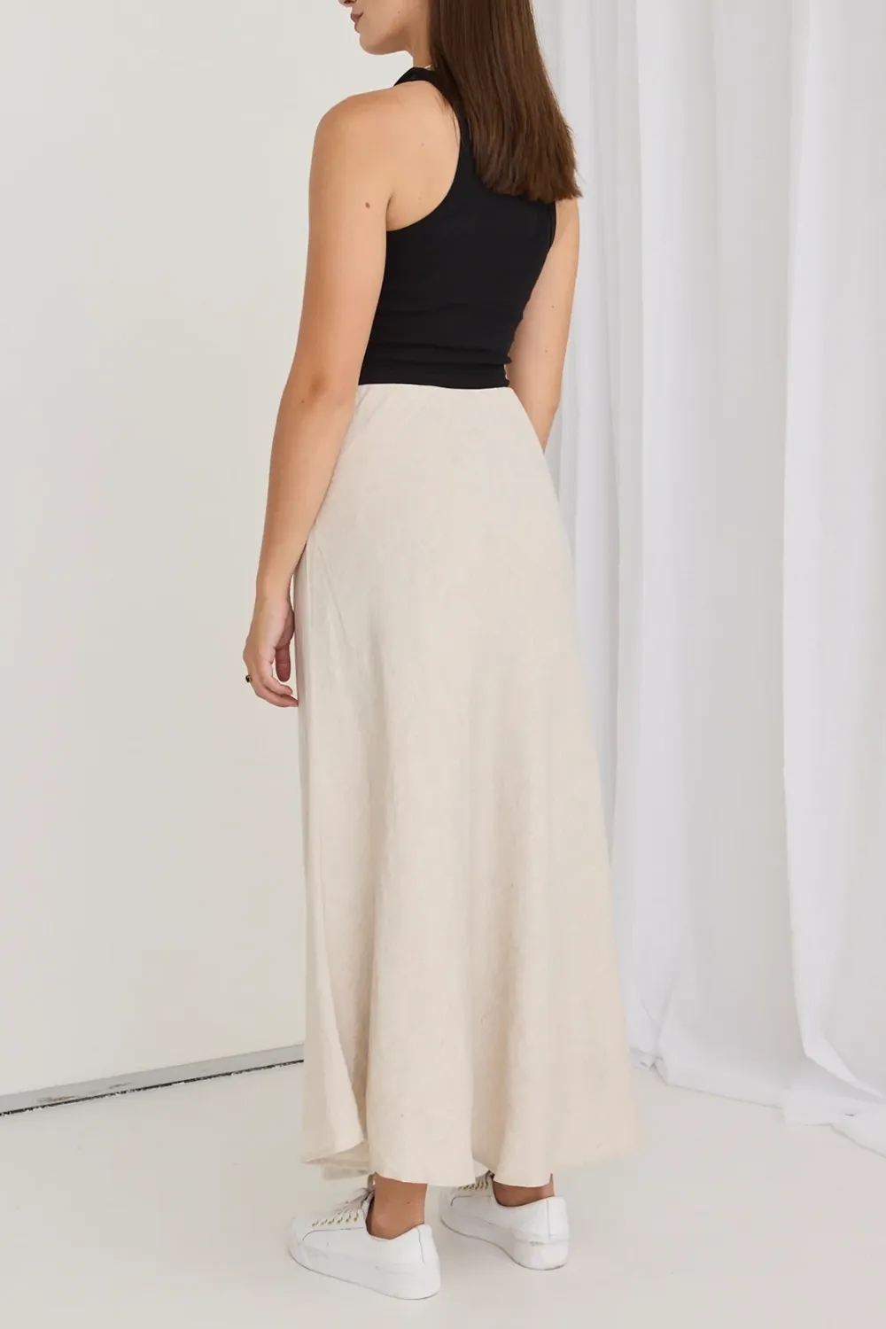 Lagos Natural Linen Floaty Bias Cut Maxi Skirt