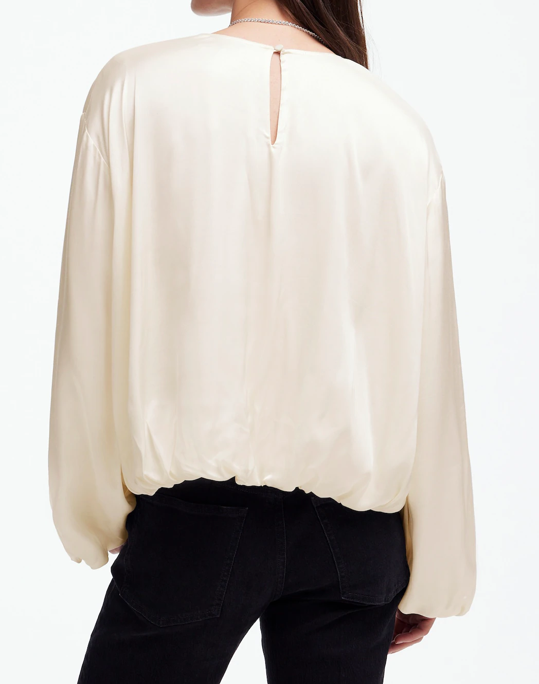 Long-Sleeve Bubble-Hem Top in Satin