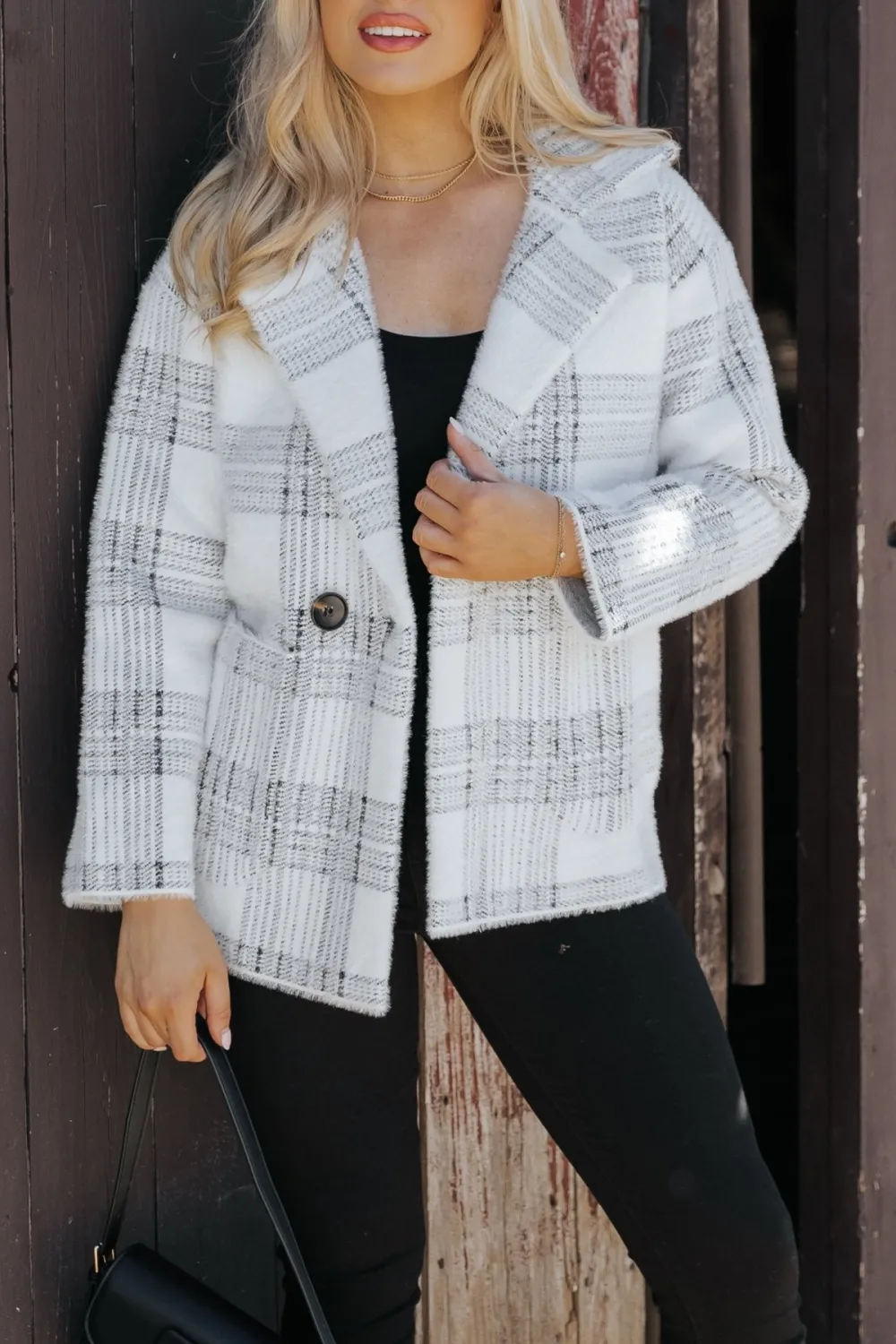 Black and White Plaid Blazer Jacket